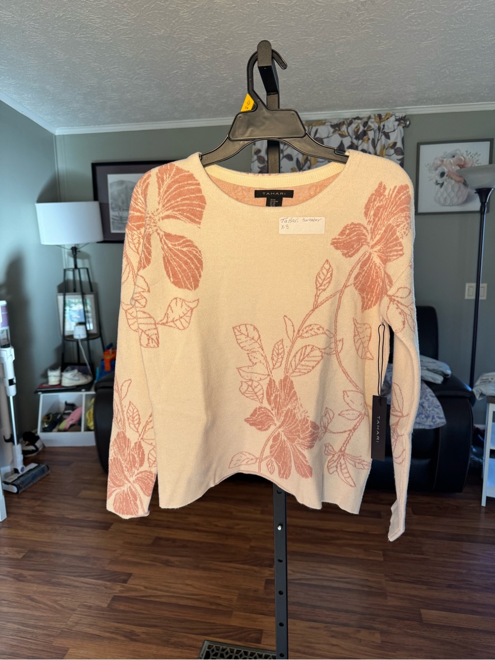 TAHARI Floral Knit Long-Sleeve Sweater Top xs